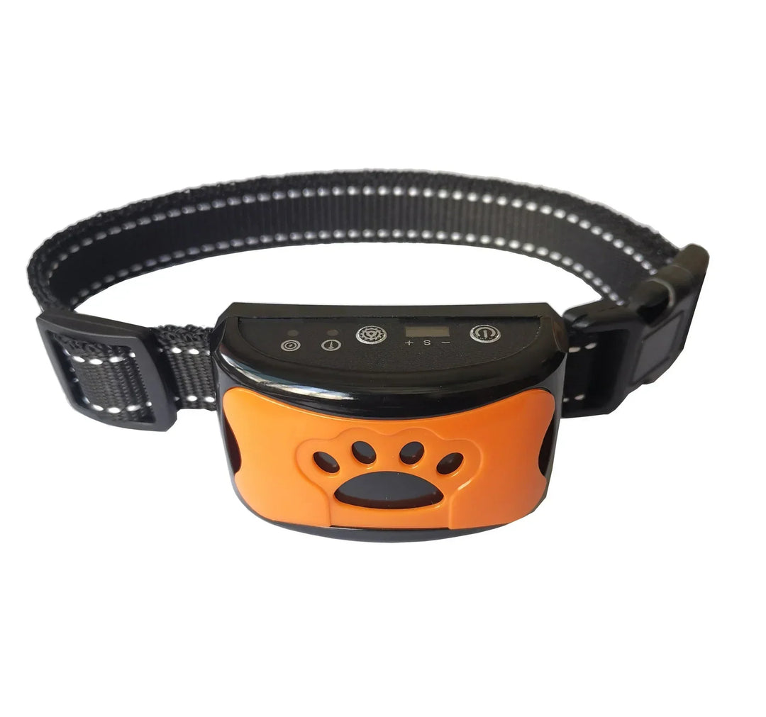 "Collier anti-aboiement chien ergonomique, vibrant, et personnalisable pour une éducation respectueuse et sans stress."