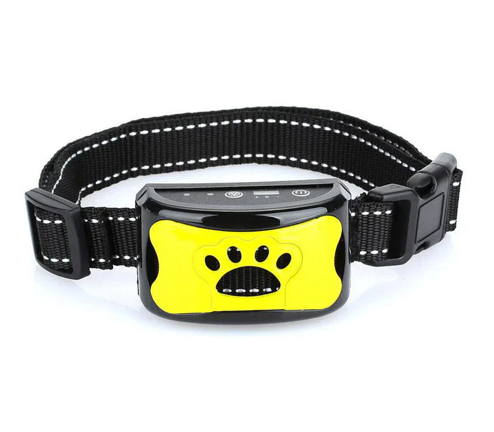 "Collier anti-aboiement chien ergonomique, vibrant, et personnalisable pour une éducation respectueuse et sans stress."