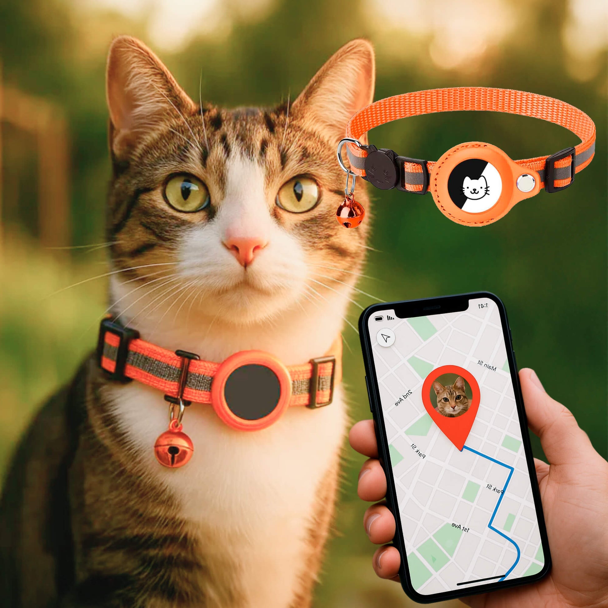 "Collier GPS pour chats, nylon, réfléchissant, fermeture rapide, confortable, visibilité optimale nuit, aventures sécurisées.