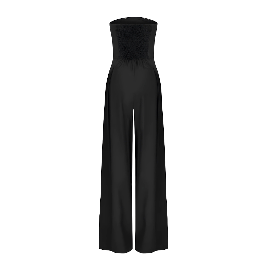 "Combinaison pantalon élégante femme sans manches, coupe droite, col foulard, tissu doux, idéale pour l'été"