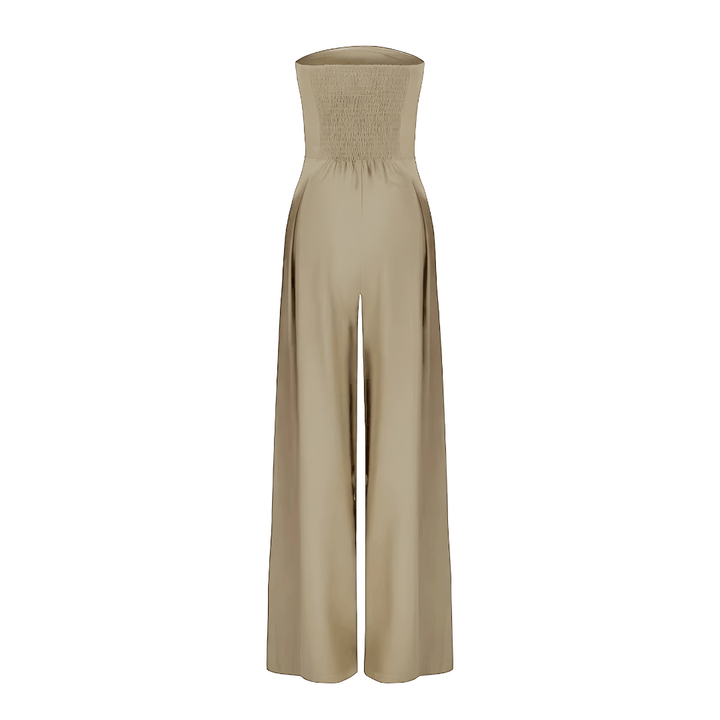 "Combinaison pantalon élégante femme sans manches, coupe droite, col foulard, tissu doux, idéale pour l'été"