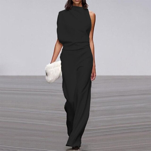 Combinaison sans manches élégante pour femmes, coupe ample et fluide, parfaite pour un style estival chic et sophistiqué.