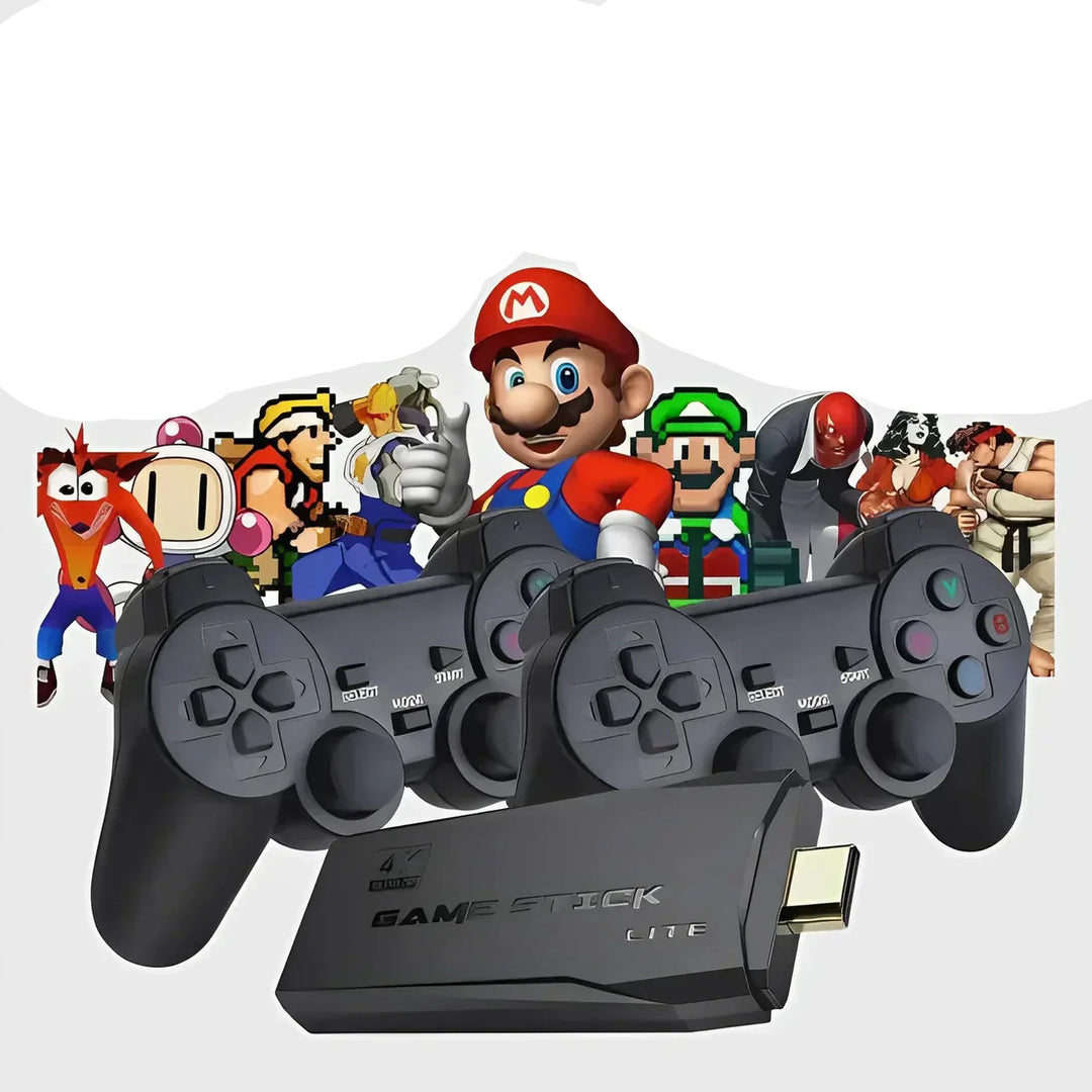 "Console de jeux rétro 4K avec manettes, plus de 20 000 jeux inclus, connectique HDMI, expérience nostalgique"