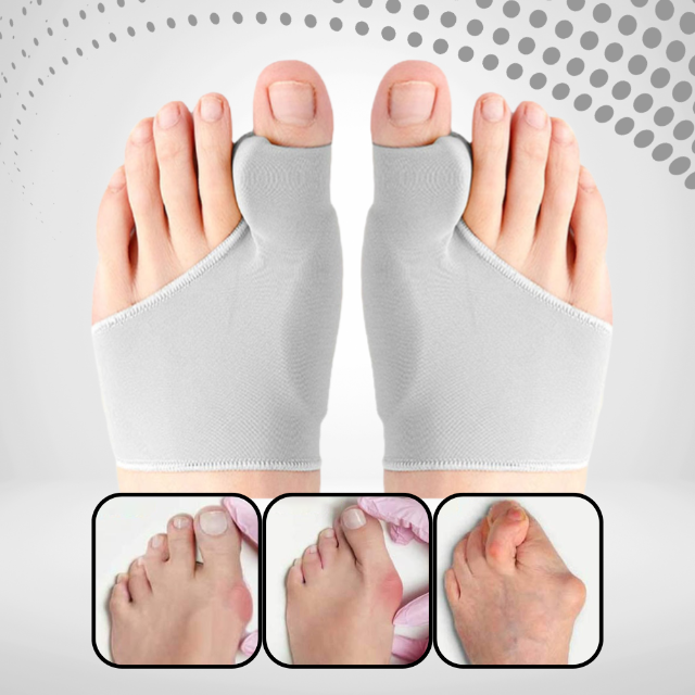 "Correcteur d'orteils en silicone pour soulagement hallux valgus, discret et confortable, idéal peaux sensibles."
