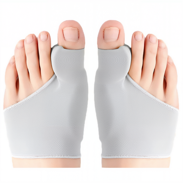"Correcteur d'orteils en silicone pour soulagement hallux valgus, discret et confortable, idéal peaux sensibles."