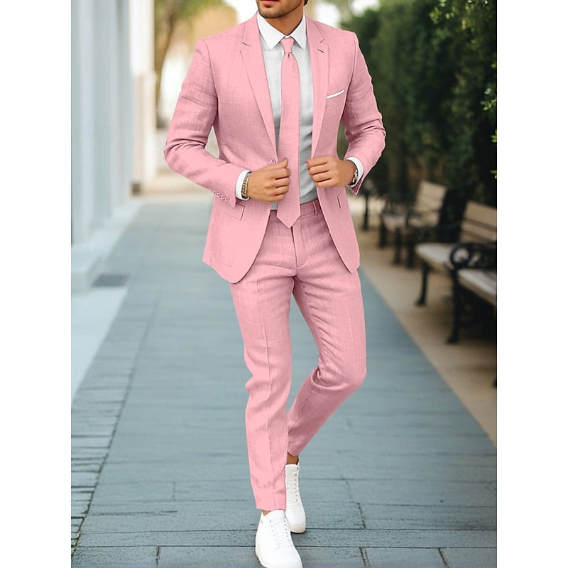 "Costume décontracté 2 pièces homme: veste et pantalon élégants, tissu léger beige, bleu, gris-bleu, parfait pour les événeme