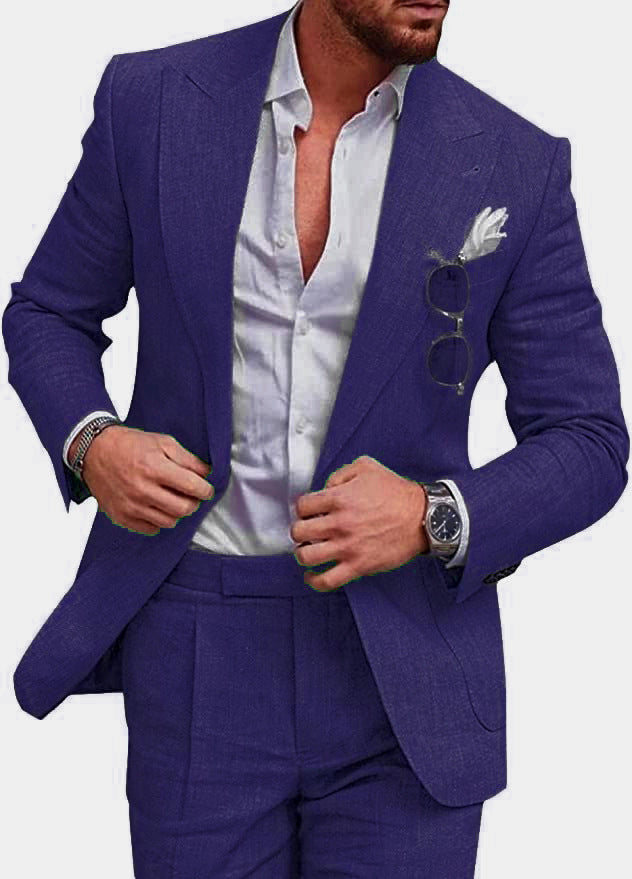 Costume en lin léger pour homme avec coupe ajustée, gris clair, adapté aux occasions formelles et décontractées.