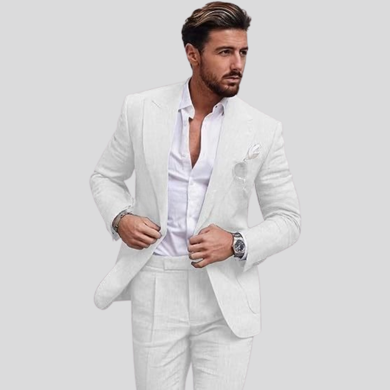 "Costume homme 2 pièces slim élégant, blazer un bouton, tissu respirant, idéal événements formels"