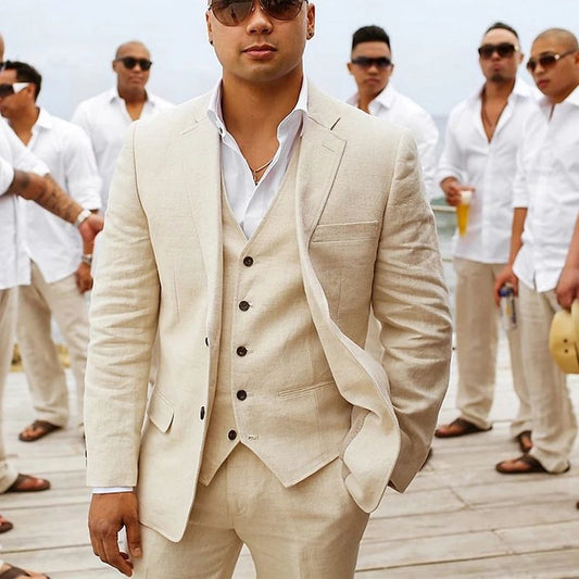 "Costume homme 3 pièces élégant pour mariage, veste, gilet, pantalon assortis, tissu léger pour été"