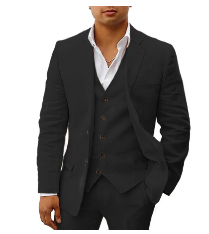 "Costume homme 3 pièces élégant pour mariage, veste, gilet, pantalon assortis, tissu léger pour été"