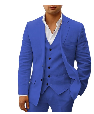 "Costume homme 3 pièces élégant pour mariage, veste, gilet, pantalon assortis, tissu léger pour été"