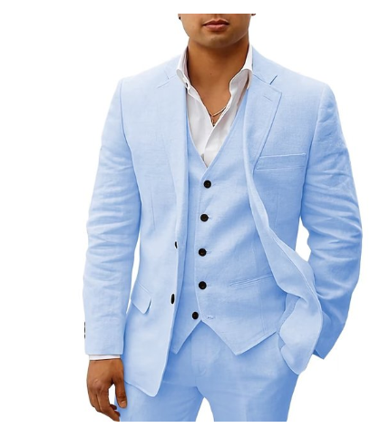 "Costume homme 3 pièces élégant pour mariage, veste, gilet, pantalon assortis, tissu léger pour été"
