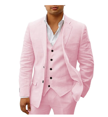 "Costume homme 3 pièces élégant pour mariage, veste, gilet, pantalon assortis, tissu léger pour été"