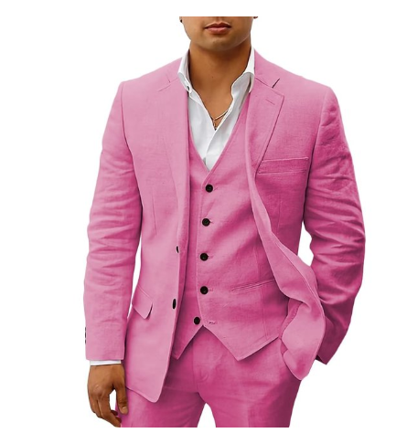 "Costume homme 3 pièces élégant pour mariage, veste, gilet, pantalon assortis, tissu léger pour été"