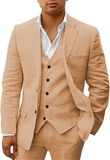 "Costume homme 3 pièces élégant pour mariage, veste, gilet, pantalon assortis, tissu léger pour été"