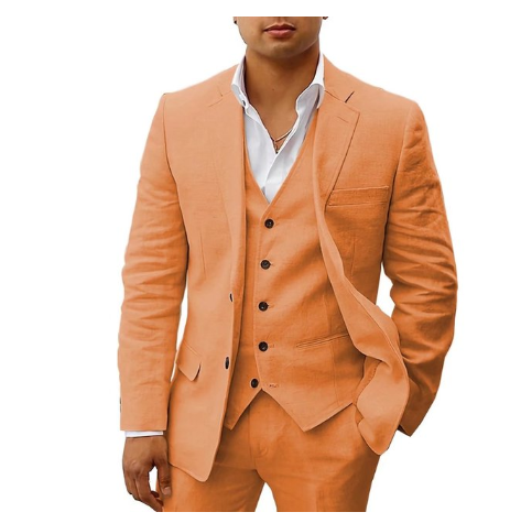 "Costume homme 3 pièces élégant pour mariage, veste, gilet, pantalon assortis, tissu léger pour été"
