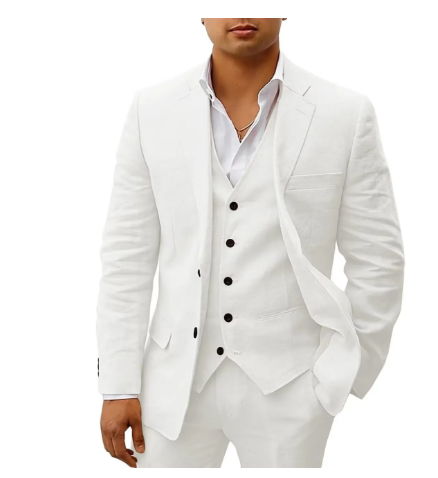 "Costume homme 3 pièces élégant pour mariage, veste, gilet, pantalon assortis, tissu léger pour été"
