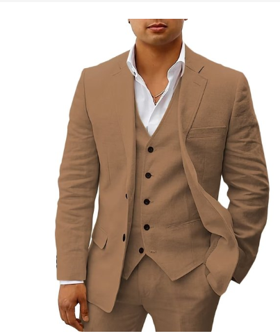 "Costume homme 3 pièces élégant pour mariage, veste, gilet, pantalon assortis, tissu léger pour été"