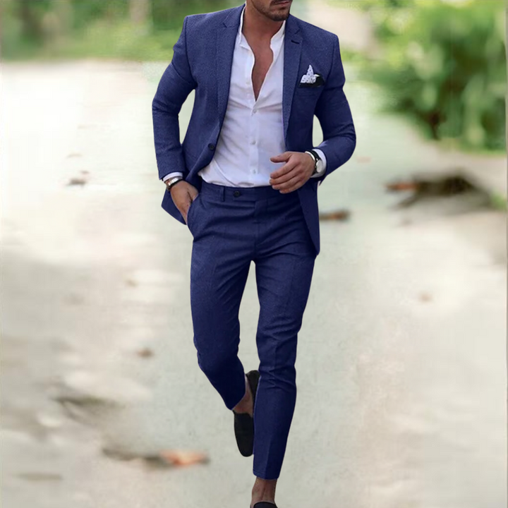 "Costume homme en lin élégant Viktor, veste et pantalon assortis, style business casual, idéal pour occasions professionnelle