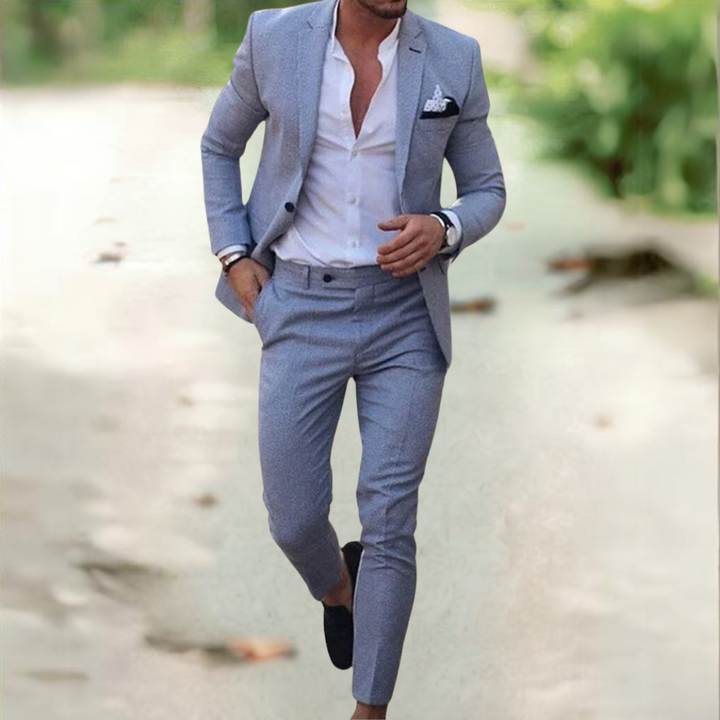 "Costume homme en lin élégant Viktor, veste et pantalon assortis, style business casual, idéal pour occasions professionnelle