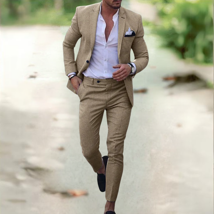 "Costume homme en lin élégant Viktor, veste et pantalon assortis, style business casual, idéal pour occasions professionnelle