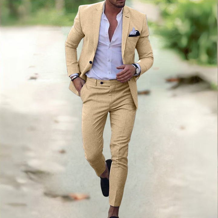 "Costume homme en lin élégant Viktor, veste et pantalon assortis, style business casual, idéal pour occasions professionnelle