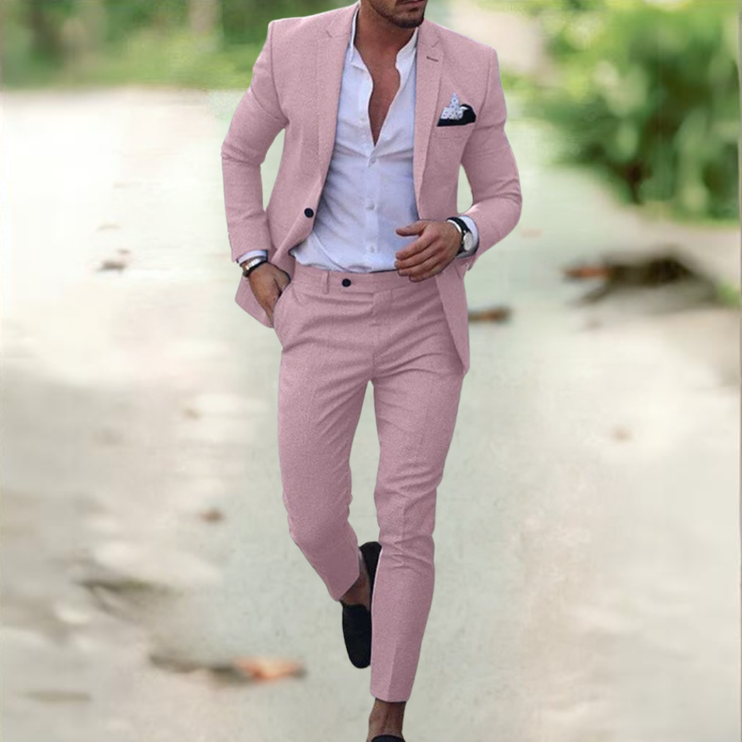 "Costume homme en lin élégant Viktor, veste et pantalon assortis, style business casual, idéal pour occasions professionnelle