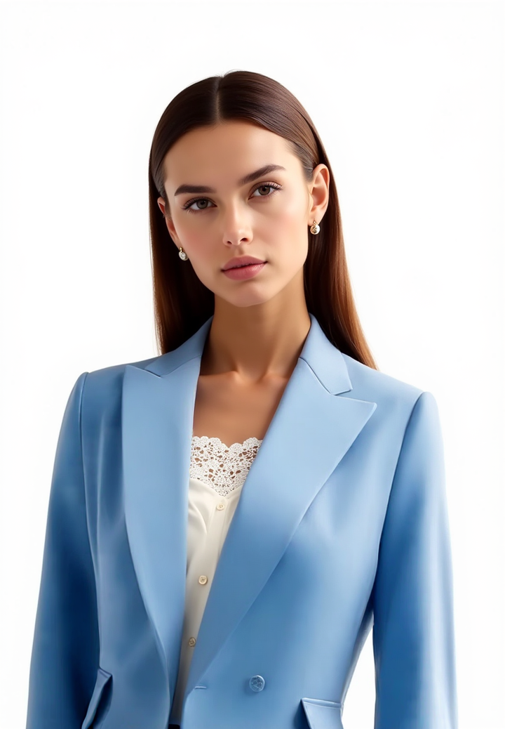 "Costume tailleur femme élégant, blazer structuré et pantalon droit, ensemble 2 pièces pour allure professionnelle"