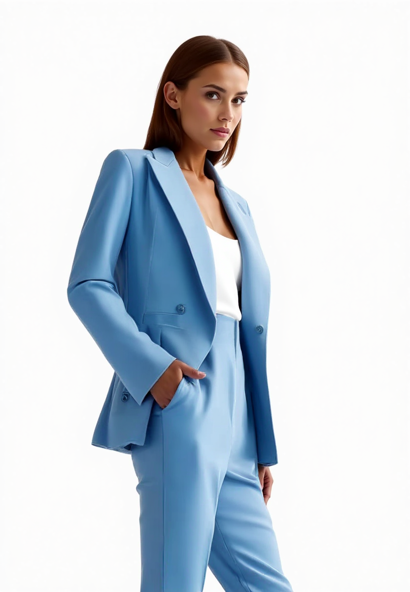 "Costume tailleur femme élégant, blazer structuré et pantalon droit, ensemble 2 pièces pour allure professionnelle"