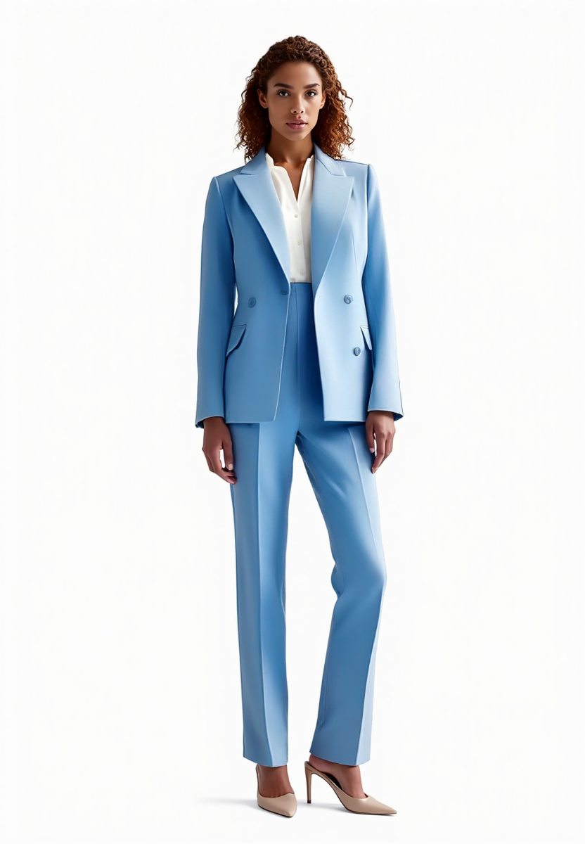 "Costume tailleur femme élégant, blazer structuré et pantalon droit, ensemble 2 pièces pour allure professionnelle"