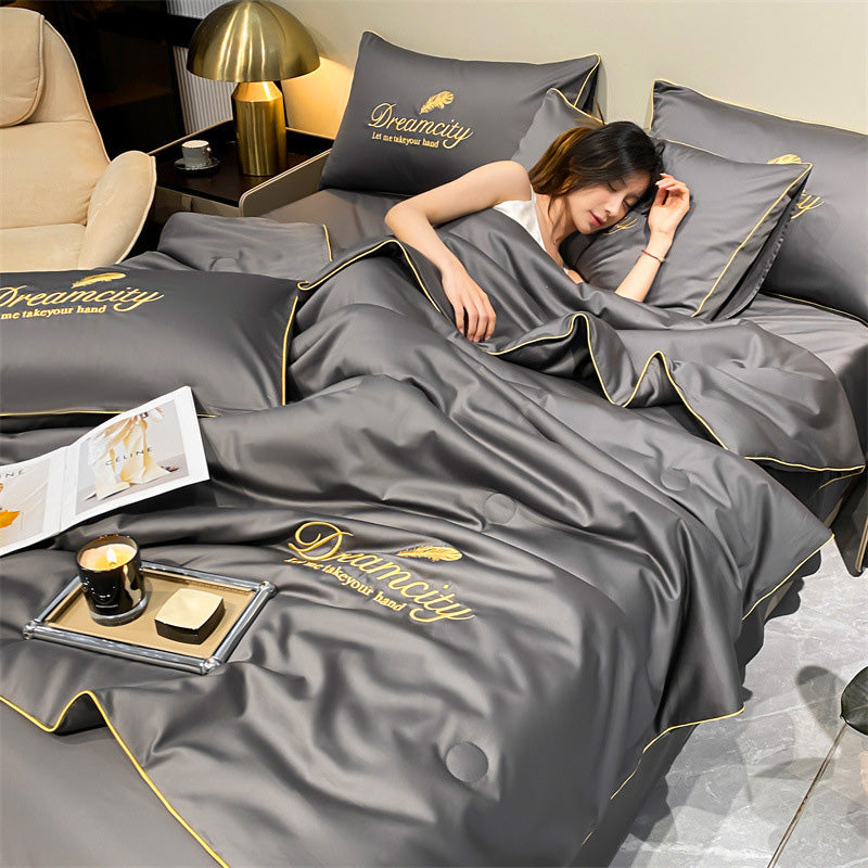 "Couverture rafraîchissante CoolNuit, tissu glacé, aération optimale, parfaite pour nuit chaude, douceur soyeuse"