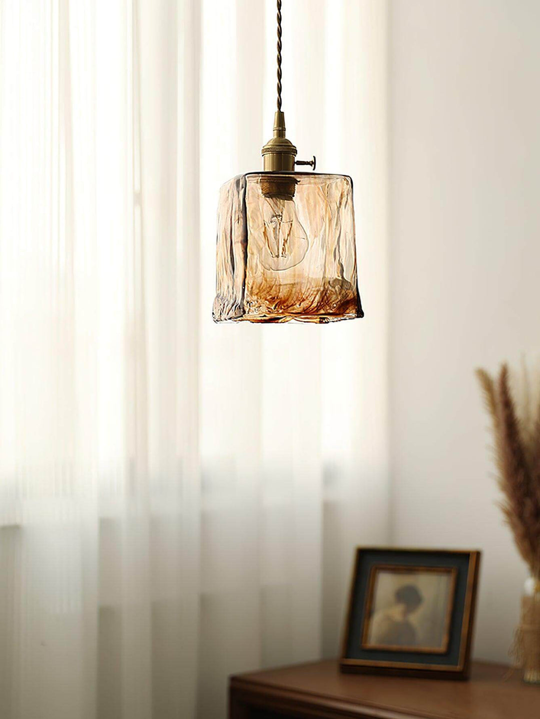Lampe Pendante Vintage En Verre Brun
