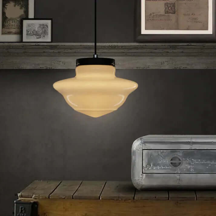 Lampe Pendante Géométrique Vintage: Verre Blanc Laiteux