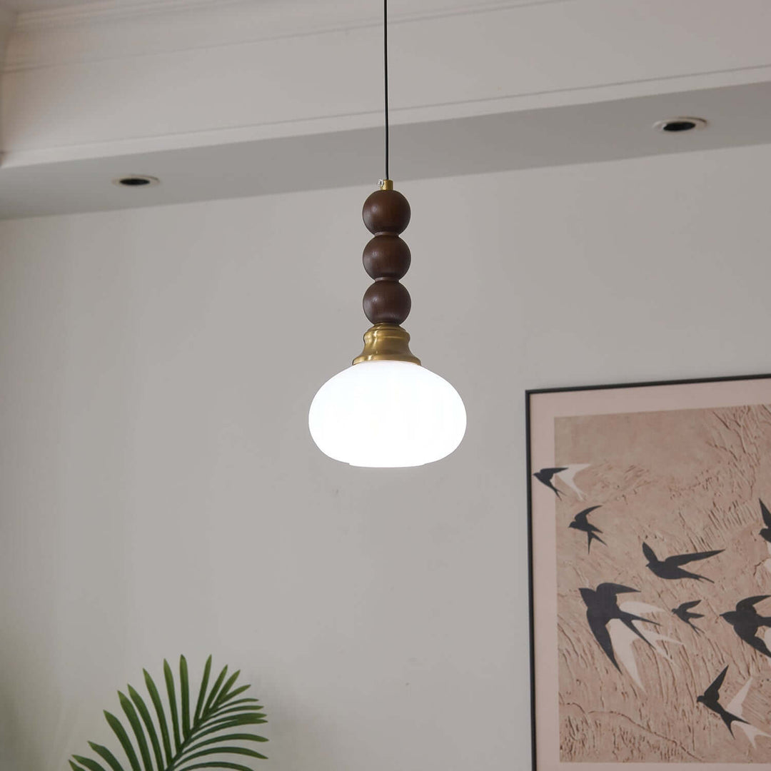 Suspension élégante en verre, bois et métal - Luminaire design