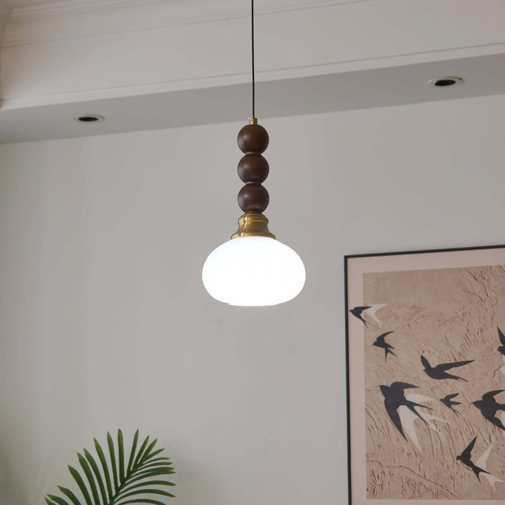 Suspension élégante en verre, bois et métal - Luminaire design