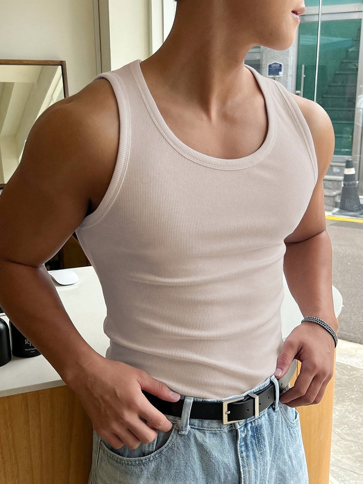 "Débardeur d'été homme en polyester respirant, coupe slim, style décontracté, idéal pour les journées chaudes"