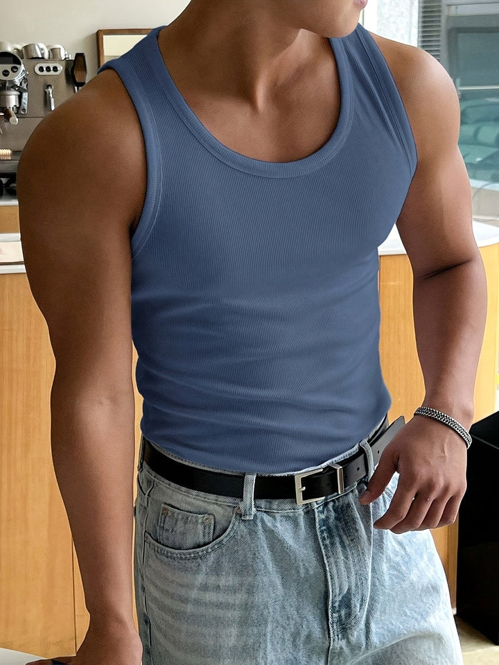 "Débardeur d'été homme en polyester respirant, coupe slim, style décontracté, idéal pour les journées chaudes"