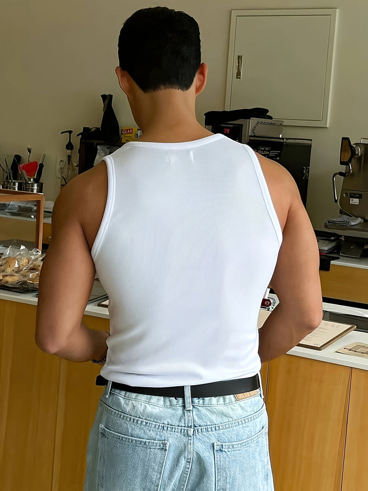 "Débardeur d'été homme en polyester respirant, coupe slim, style décontracté, idéal pour les journées chaudes"