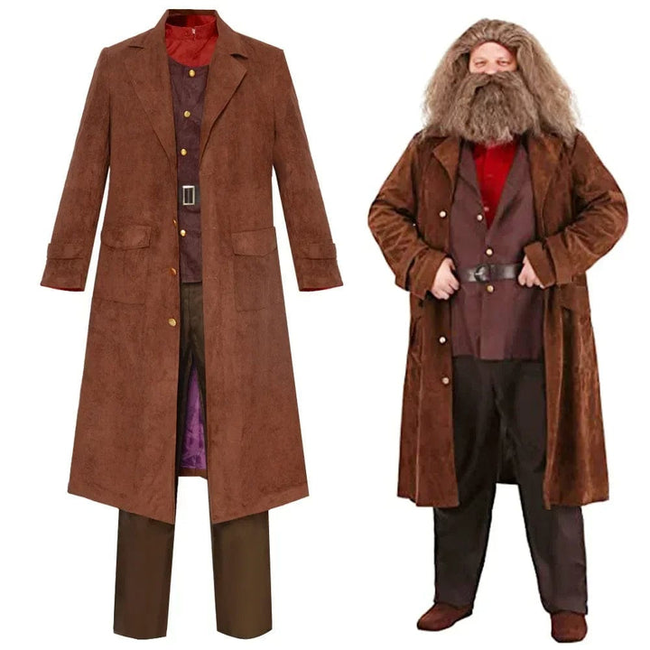 "Déguisement Hagrid Harry Potter, enfant, 6 pièces: gilet, chemise, ceinture, pantalon, veste, fausse barbe, haute qualité."