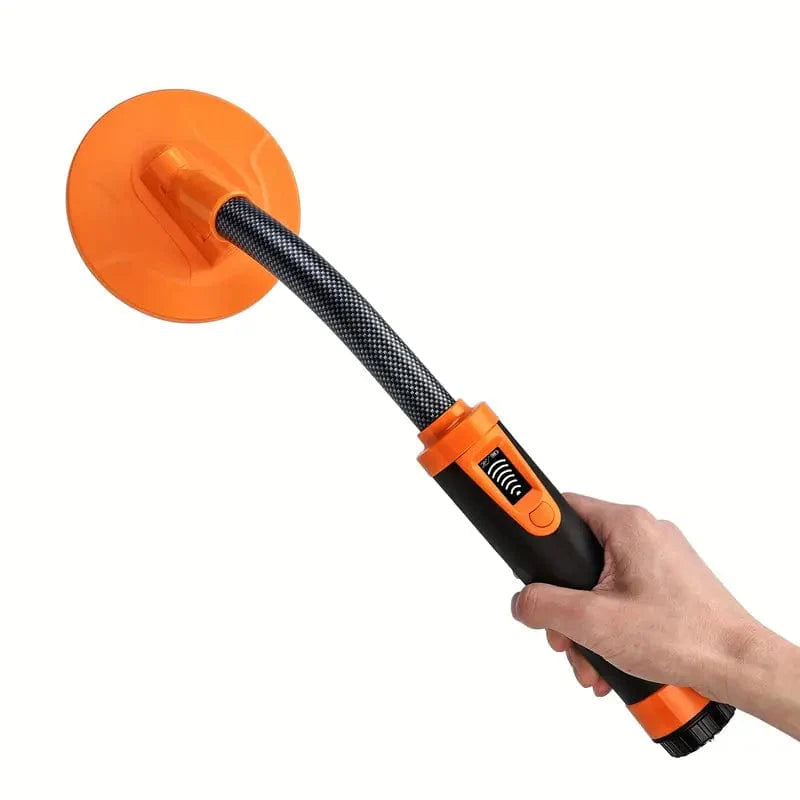 Détecteur de métaux portable étanche orange et noir, idéal pour exploration nautique et terrestre, résistant et polyvalent.