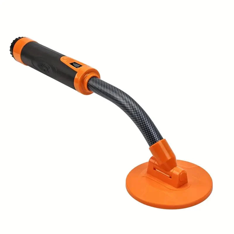 Détecteur de métaux portable étanche orange et noir, idéal pour exploration nautique et terrestre, résistant et polyvalent.