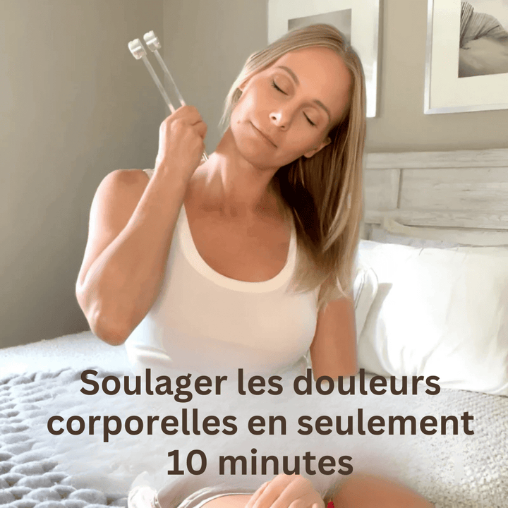 Diapason thérapeutique 128Hz argenté, design ergonomique, pour relaxation et bien-être sonore à domicile.