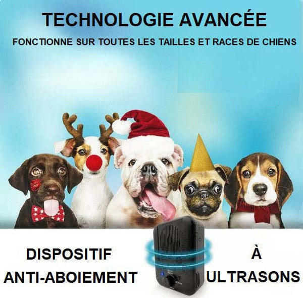 Dispositif anti-aboiement ultrasons noir, compact et portable, pour réduire les aboiements des chiens en toute sécurité.