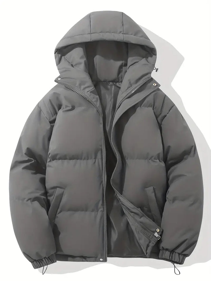 "Doudoune homme hiver matelassée à capuche, chaude, résistante au vent et à la pluie, style moderne, idéale pour l'hiver"