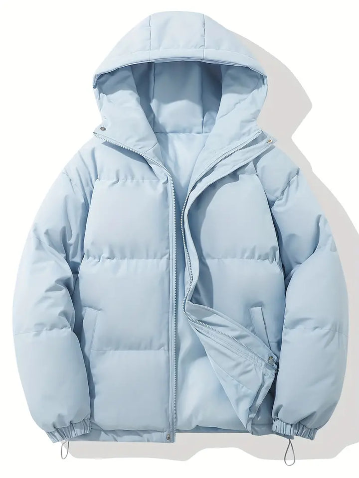 "Doudoune homme hiver matelassée à capuche, chaude, résistante au vent et à la pluie, style moderne, idéale pour l'hiver"