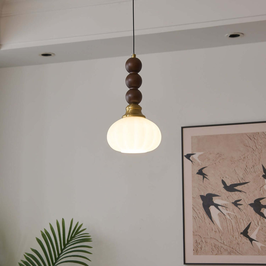 Suspension élégante en verre, bois et métal - Luminaire design