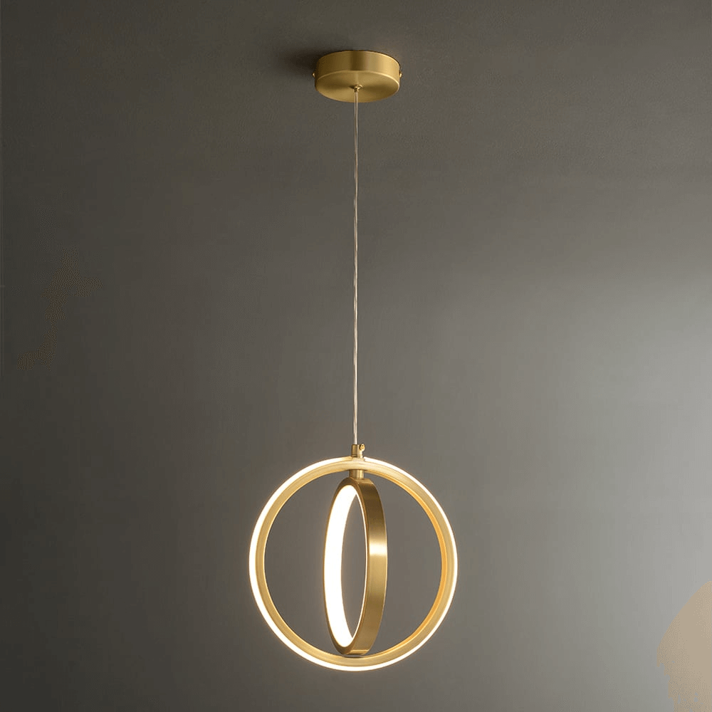 Suspension Lumineuse LED à Deux Anneaux - Design Géométrique Doré