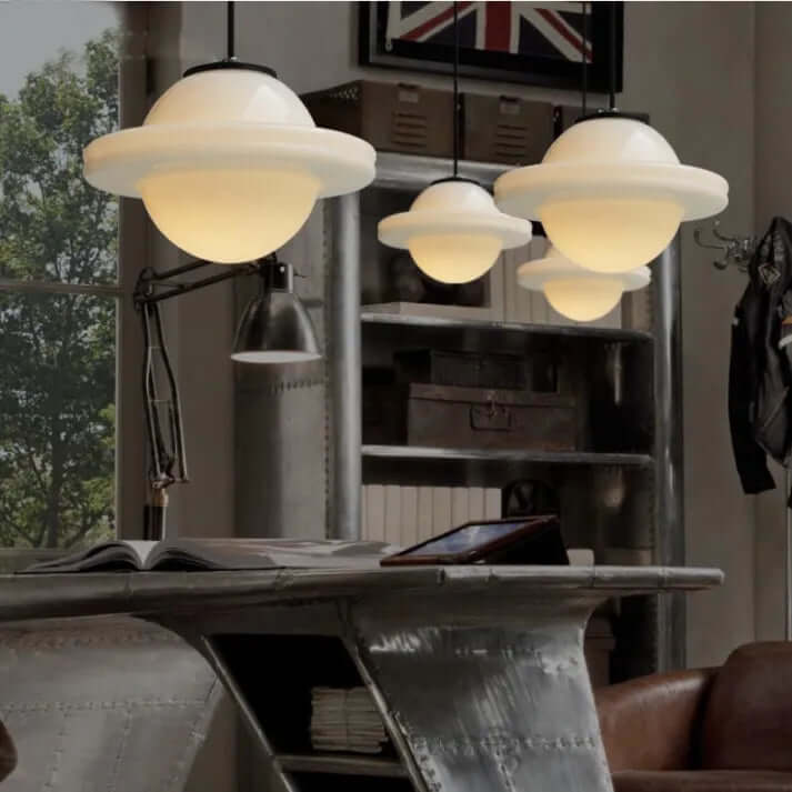Lampe Pendante Géométrique En Verre Au Lait Blanc Vintage