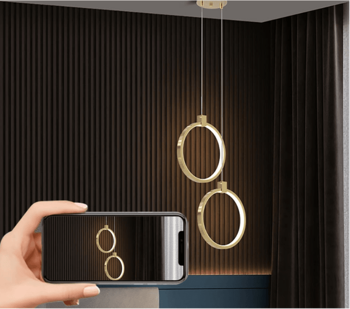 Lampe Suspendue Cercle Double Lumière - Design Doré
