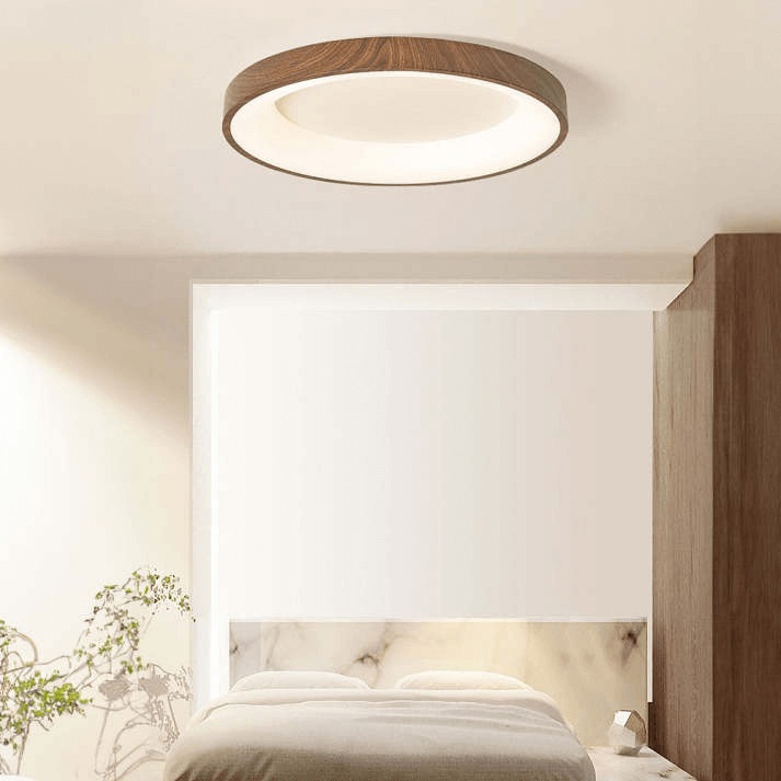 Plafonnier LED Rond en Bois Naturel - Éclairage Moderne pour Chambre